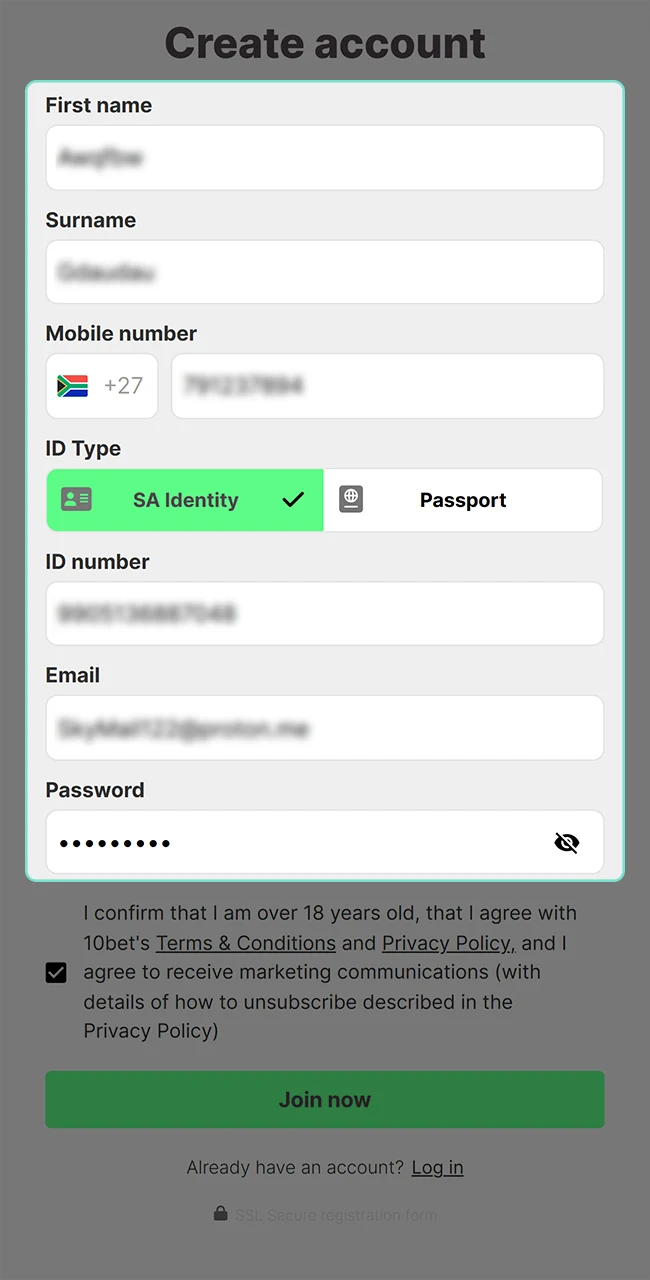 Enter only valid details when registering with 10Bet.