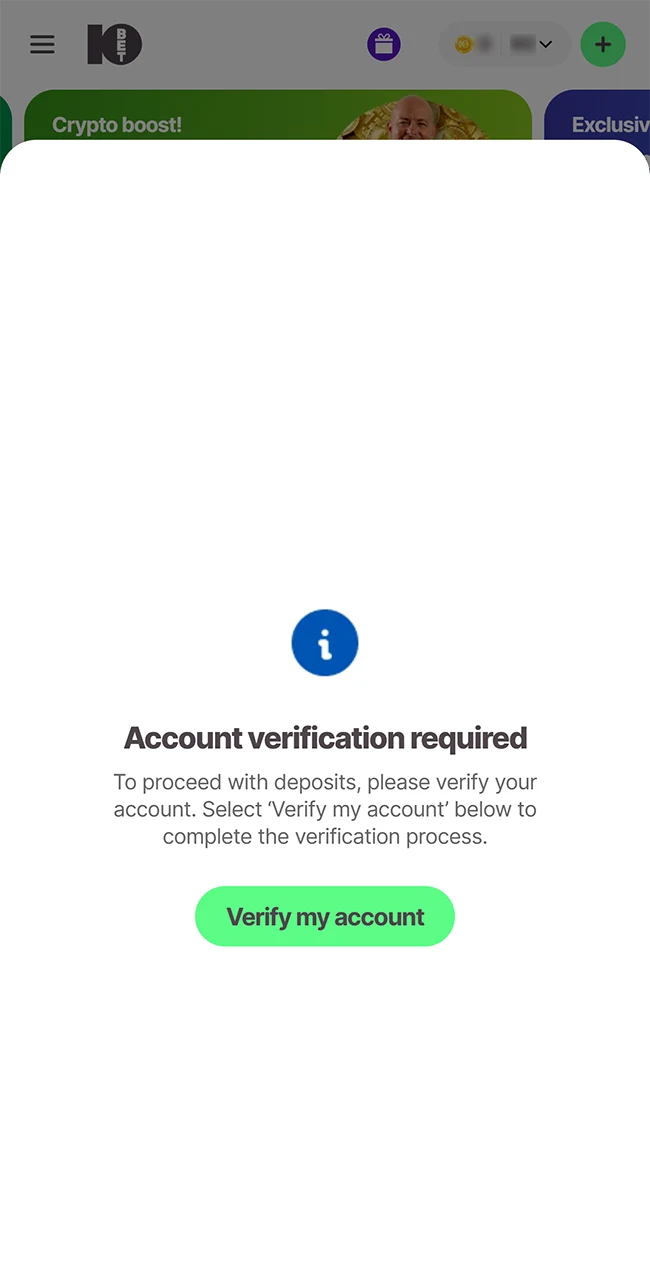 Verify your account to access the full functionality of the 10Bet website.