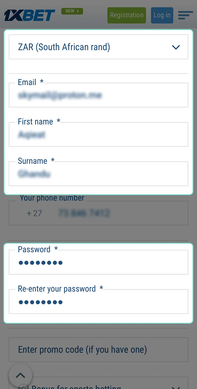 Check that the data you entered when registering with 1xBet is correct.
