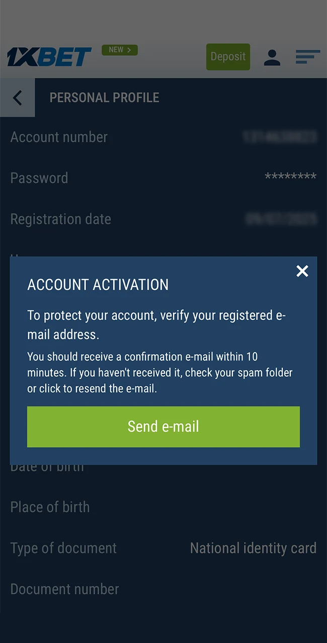 A mandatory condition for staying on the 1xBet website is account verification.