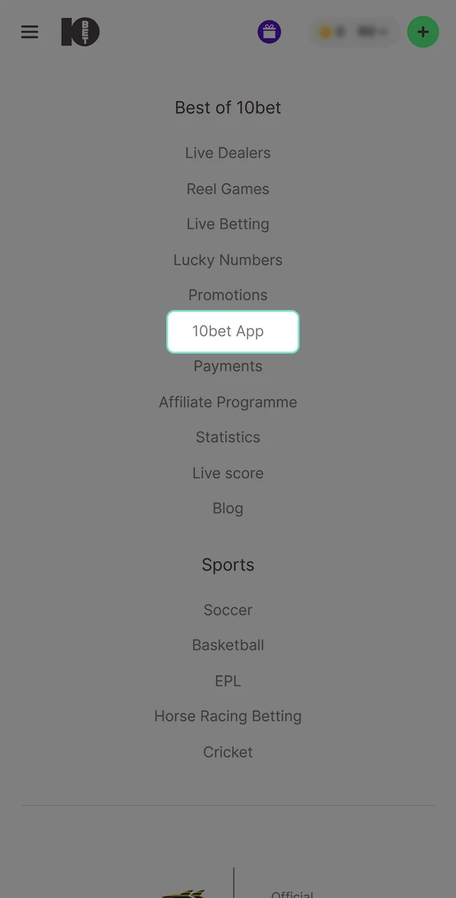 Open the tab with applications to install 10Bet app for Android device.