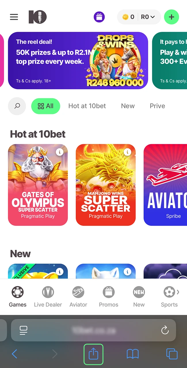 Open the safari browser menu and proceed to install the 10Bet app.