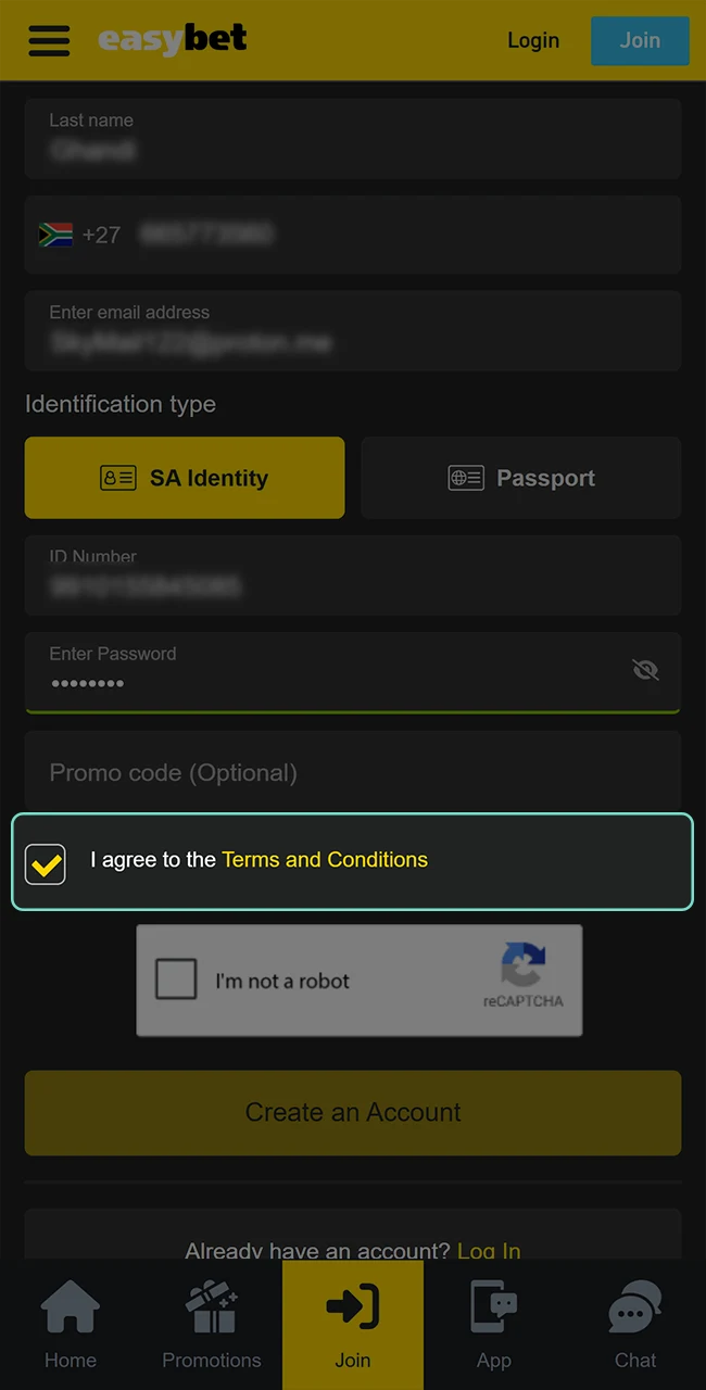 Accept the terms and conditions to access the Easybet website.