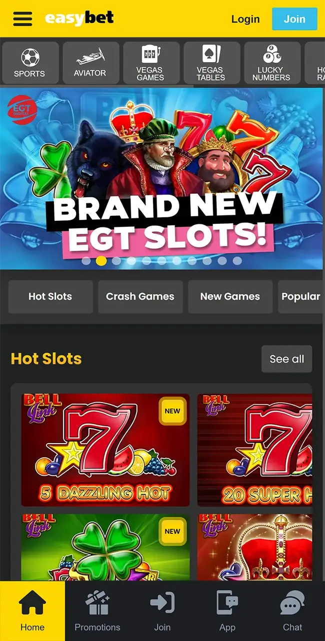 Explore the Easybet site with the best games.