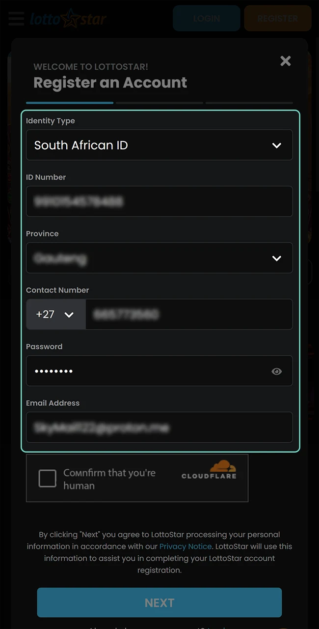 Fill in all required personal data on the LottoStar website.