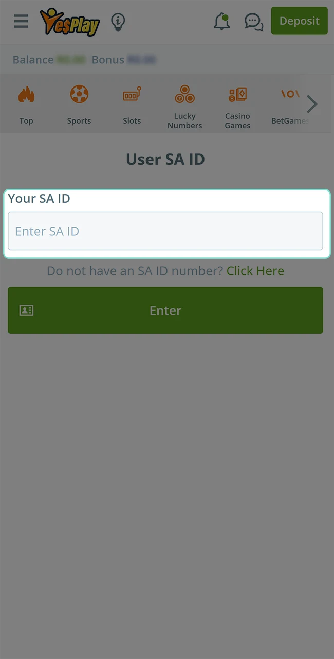 Enter your ID and confirm your residence to play comfortably on YesPlay.