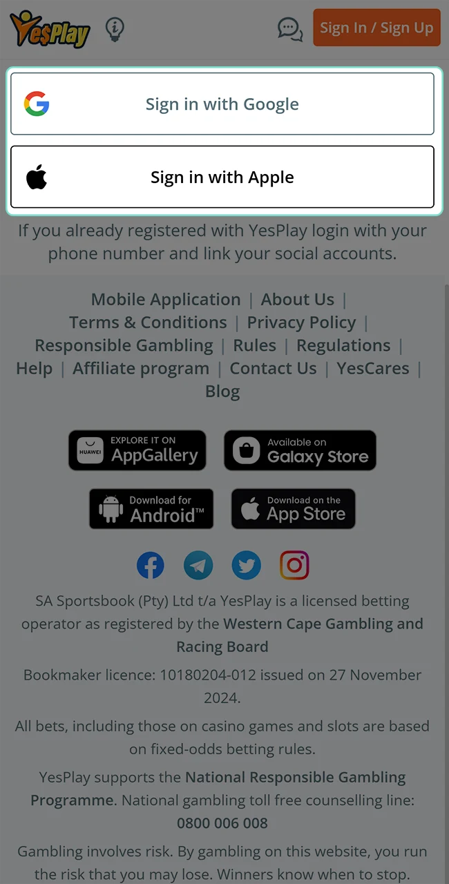 Choose an efficient way for you to log in to Casino YesPlay.