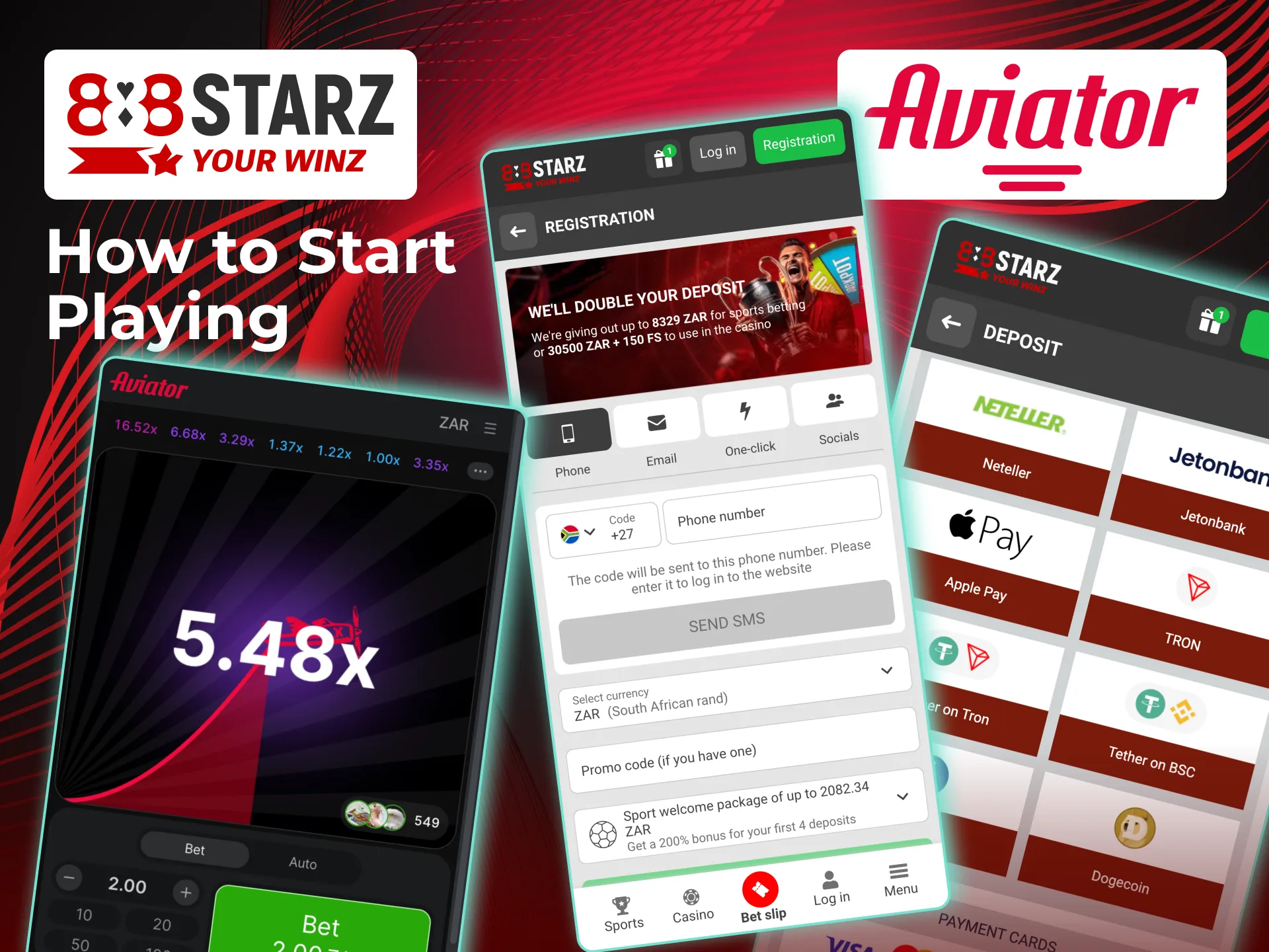 Play Aviator at 888starz after registration and balance top up.