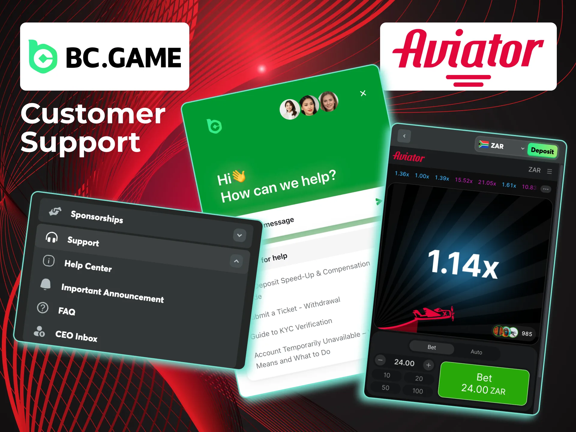 BC Game support is always online for South African users.