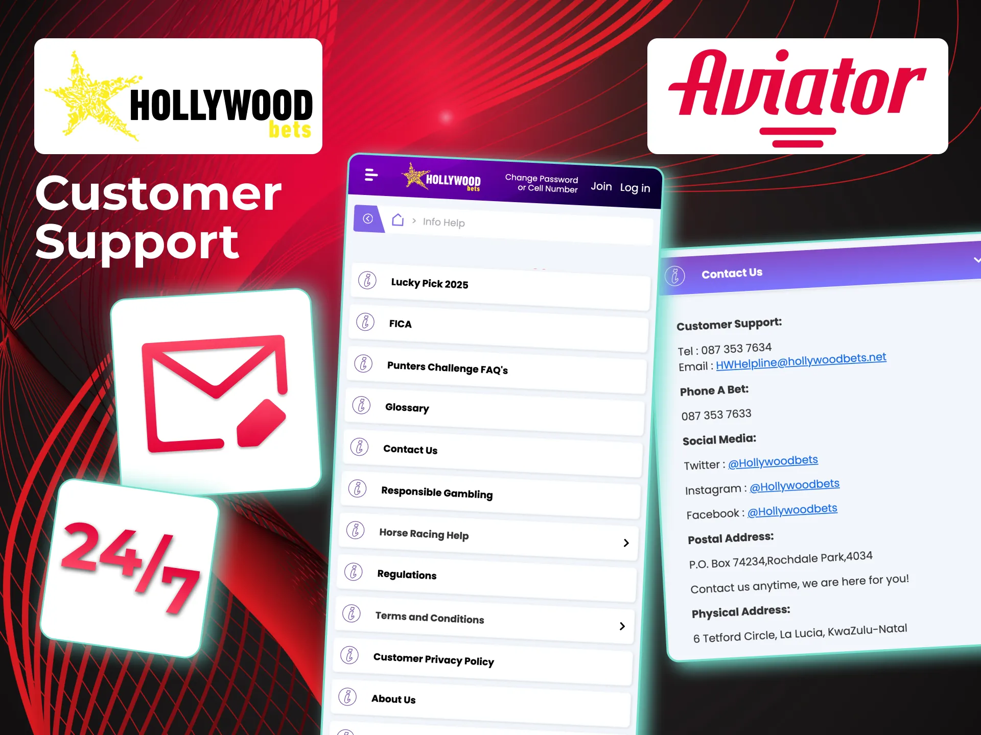 Contact Hollywoodbets for Aviator issues on social media or hotline.