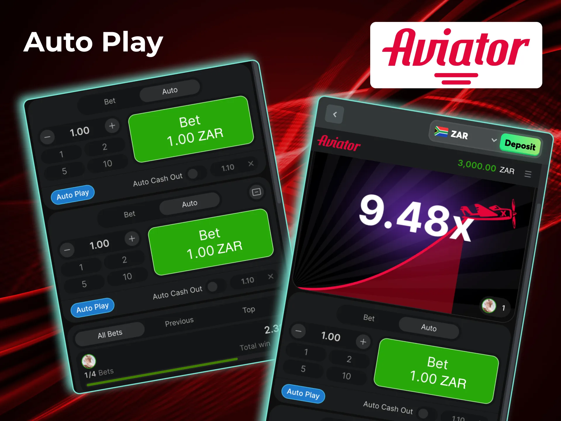 Automated betting in Aviator using Auto Play feature.