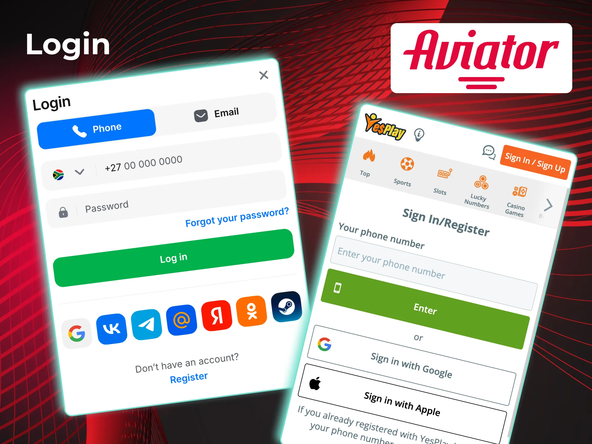 Login process for Aviator with secure credentials.